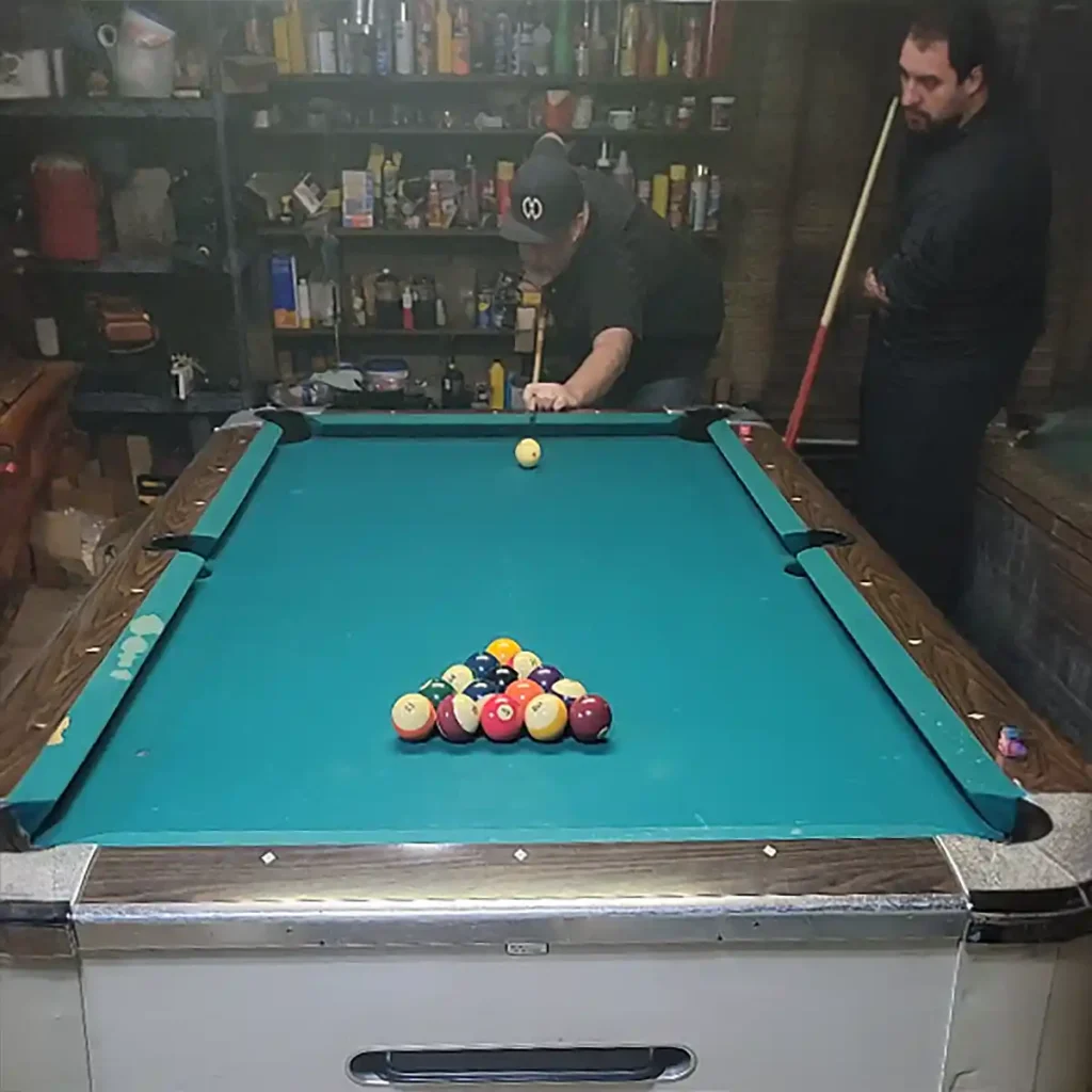 Troy lines up to break on a 7ft Valley pool table